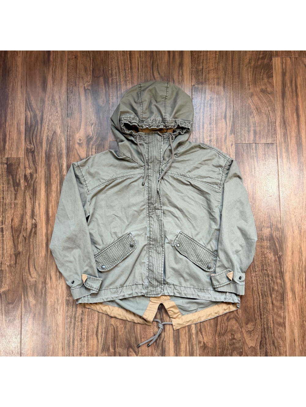 Y2K Abercrombie Utility Hooded Fishtail Parka Jacket Medium Olive Green Military